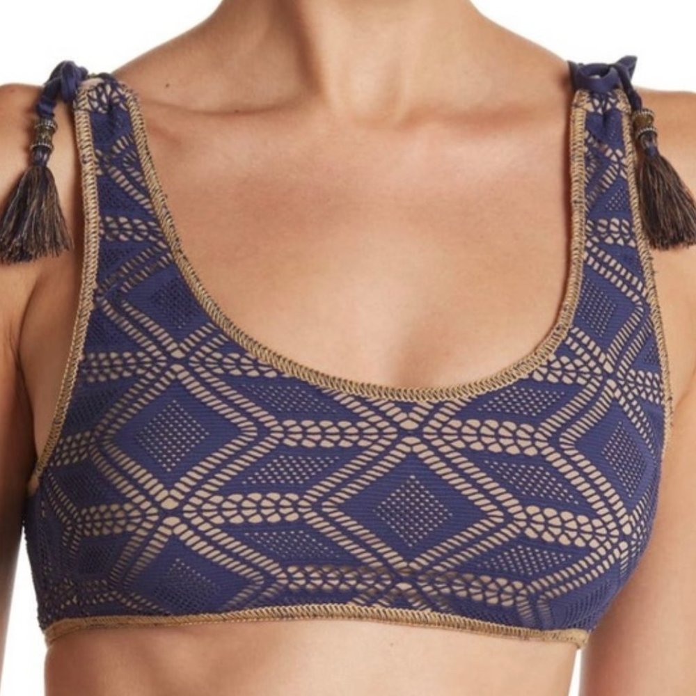 NWT Becca Swim Bikini Top Lace Tassels Crochet Cups Boho